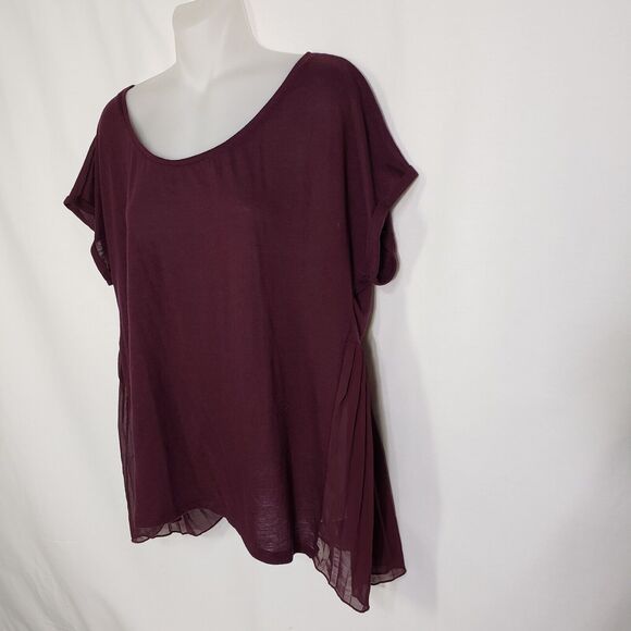 American Eagle Womens T Shirt Large Happy Hour Swing Top Sheer Pleated Chiffon - Picture 6 of 9